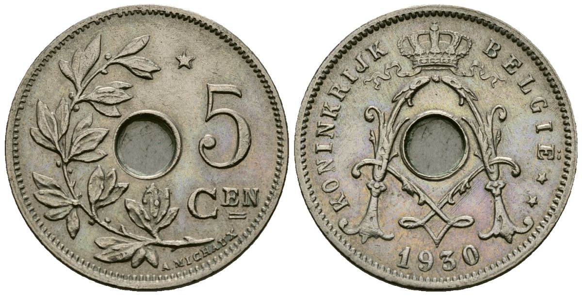 Бельгия 5 сантимов 1930 Belgie KM 67 медно-никель 4173-328