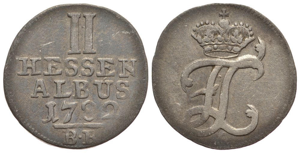 Гессен-Кассель 2 альбус 1782 BR KM 511 серебро 1522-844