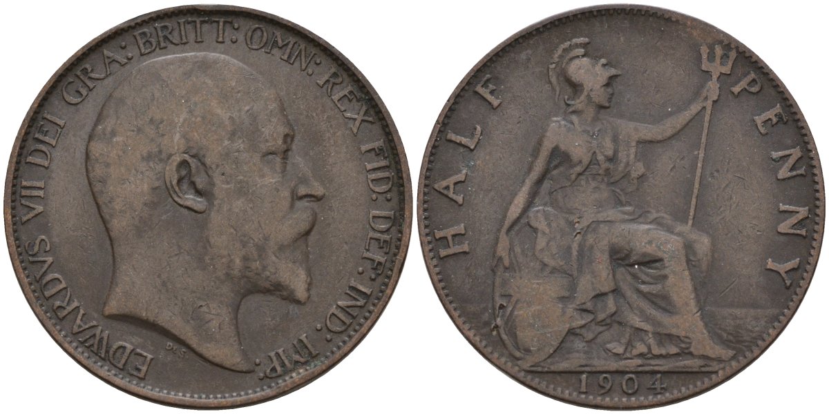 Великобритания 1/2 пенни 1904 Эдуард VII (1901-1910) KM 793.2, Spink 3991 бронза 4146-116
