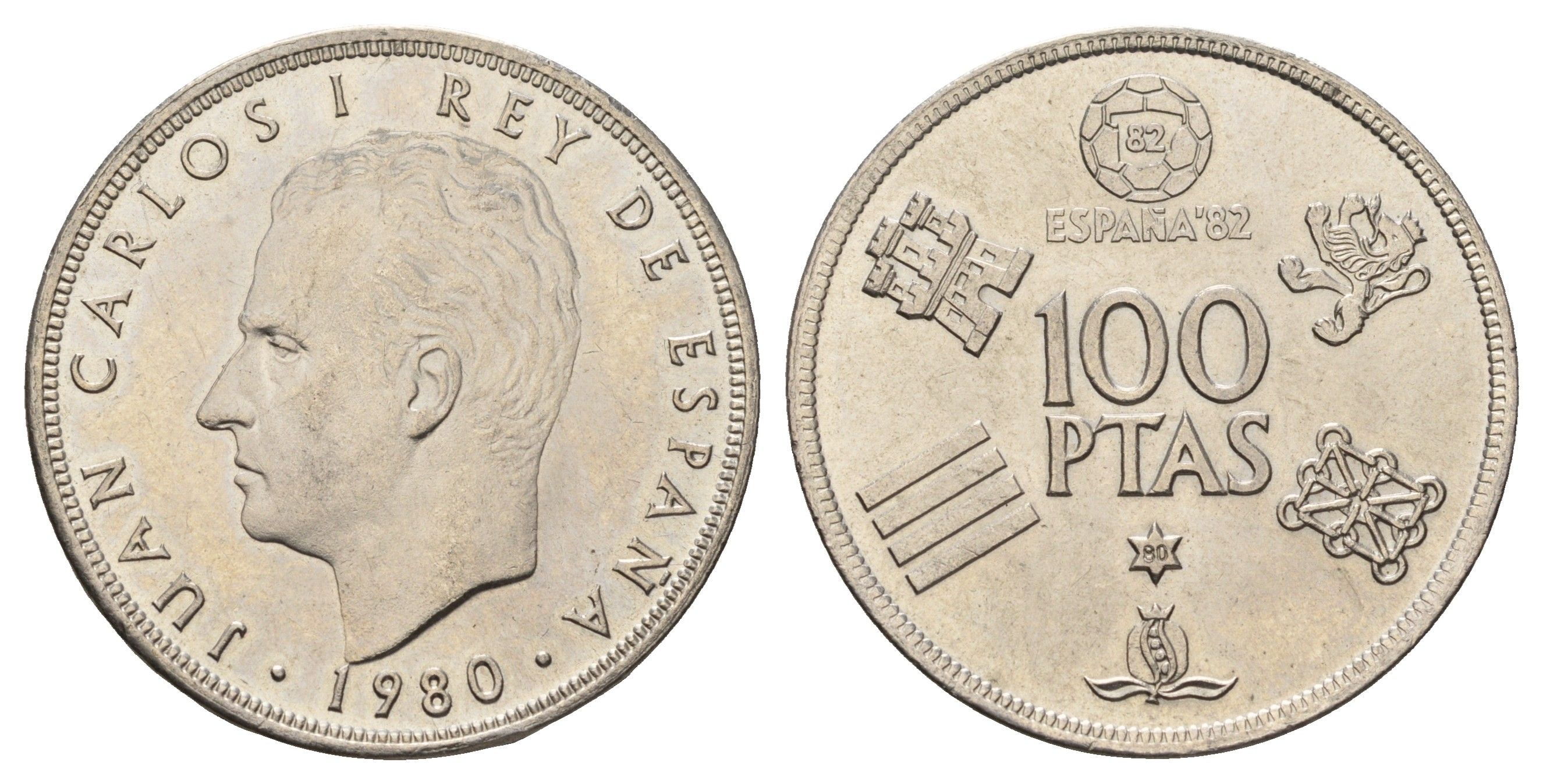 Испания 100 песет 1980 (80) Чемпионат мира по футболу 1982, Испания KM 820 медно-никель UNC 3460-146