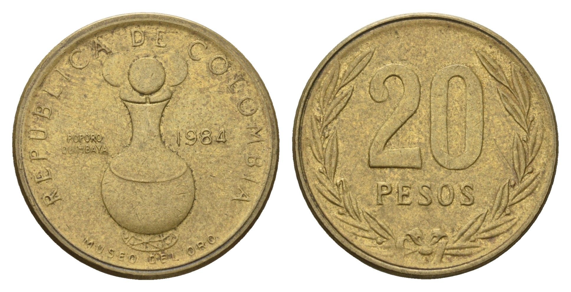 Колумбия 20 песо 1984 KM 271 алюминиевая бронза 4698-153