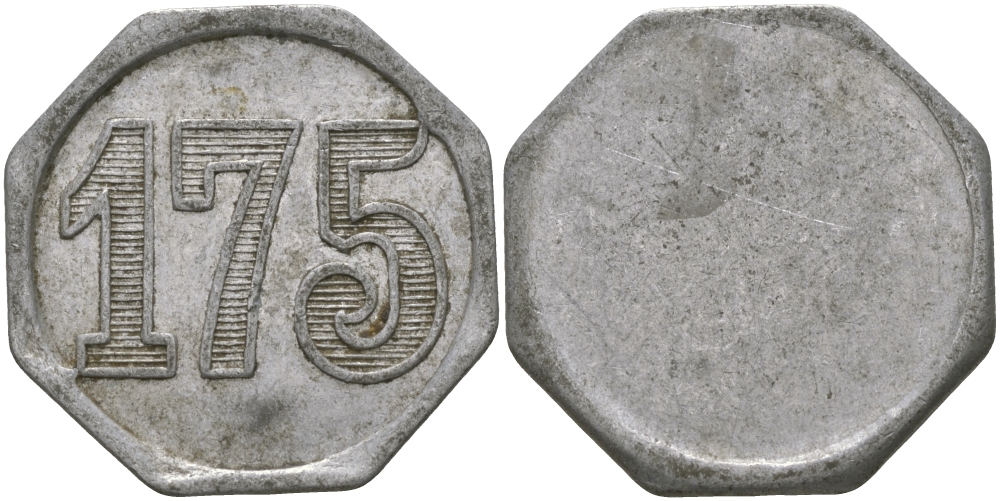 ФРАНЦИЯ 175 САНТИМОВ ND ПЛАТЕЖНЫЙ ЖЕТОН НАЧАЛА XX ВЕКА,ВОСЬМИУГОЛЬНАЯ, ОДНОСТОРОННИЙ ЧЕКАН, ЦИФРЫ НОМИНАЛА 12 ММ., РАЗМЕР 24 ММ. алюминий 98-1045