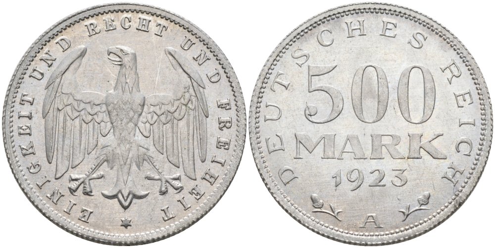 Германия 500 марок 1923 А KM 36, J.305 алюминий UNC 4574-836