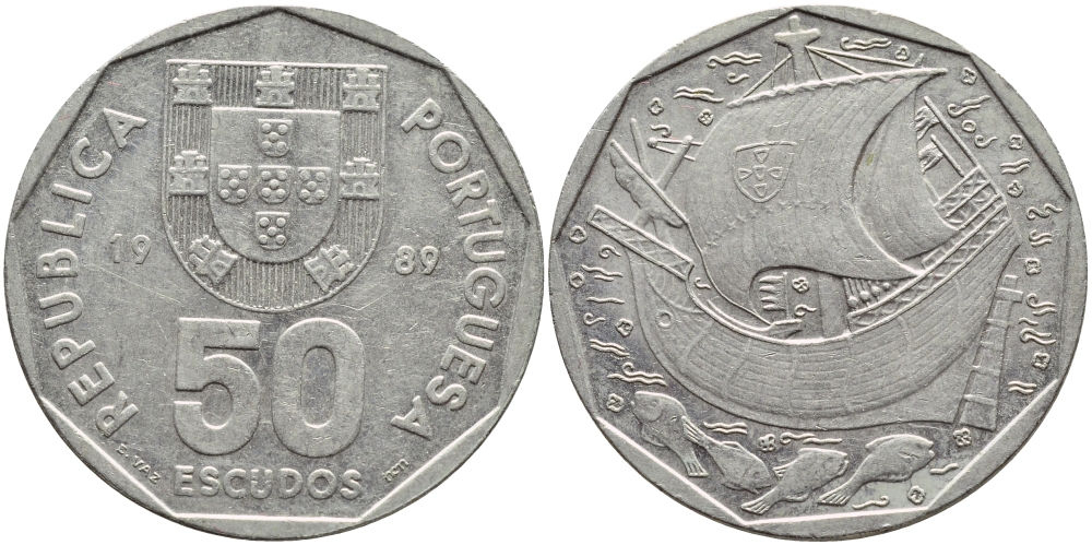 ПОРТУГАЛИЯ 50 ЭСКУДО 1989 KM 636 медно-никель 4394-816