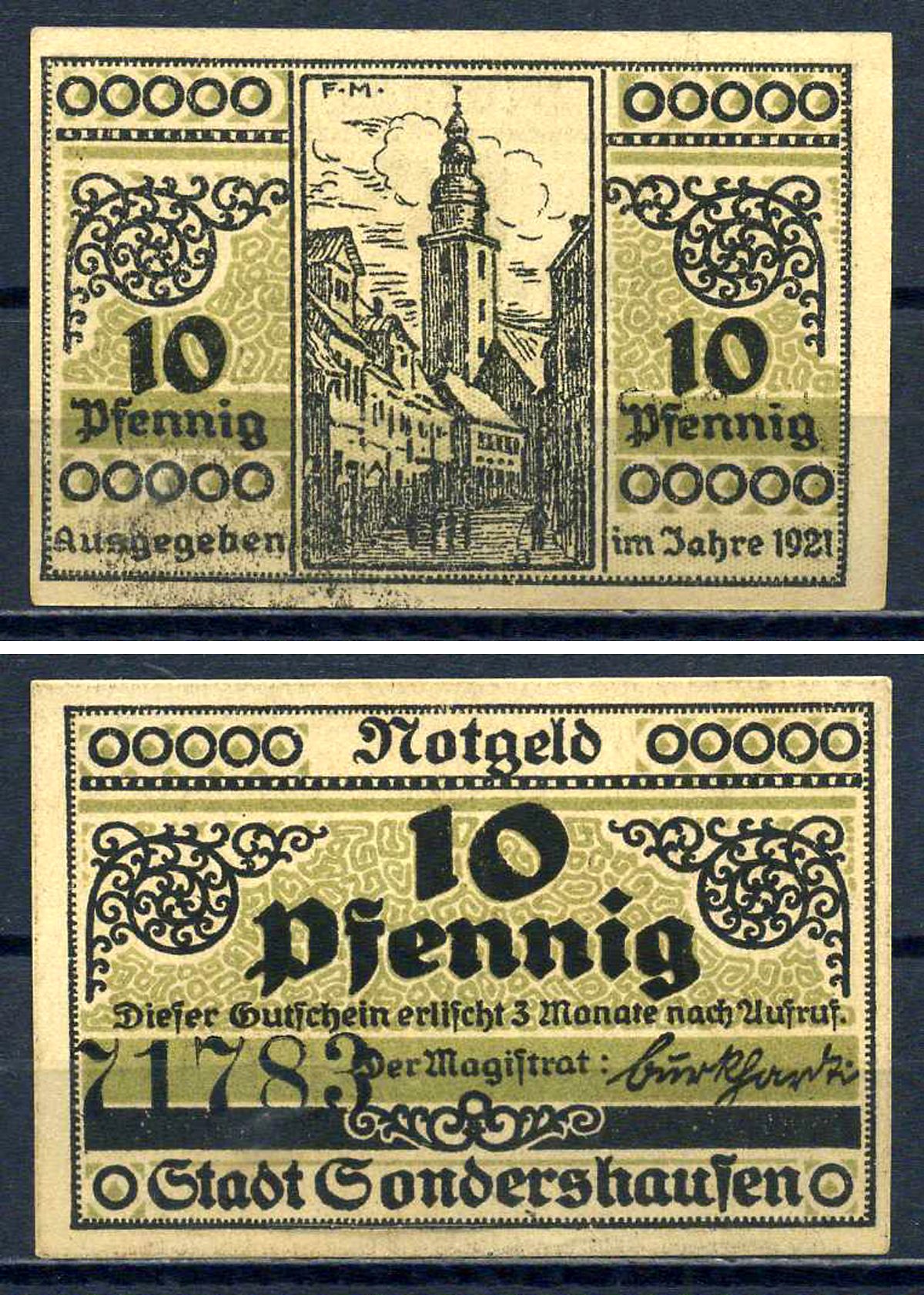 Зондерсхаузен (Тюрингия) 10 пфеннигов ND бумага UNC (пресс) 7556-24-1-1