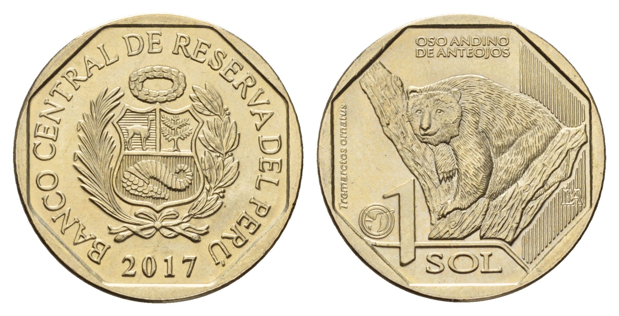 Перу 1 новый соль 2017 Фауна Перу - Андский кондор KM 405 медь цинк никель UNC 3334-636