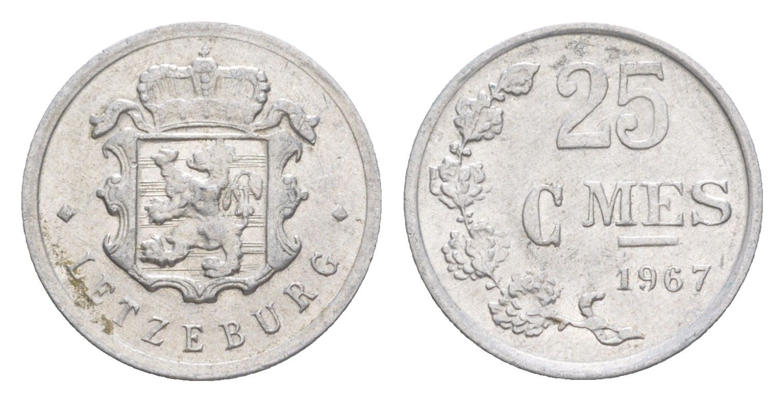 Люксембург 25 сантимов 1967 Герцог Жан (1964-1999) KM 45a алюминий 4643-428