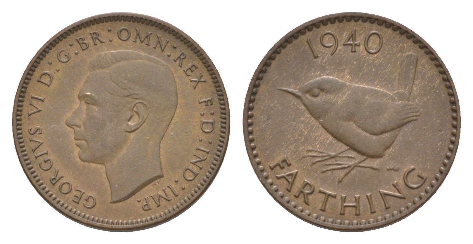Великобритания 1 фартинг 1940 Георг VI (1936-1952) KM 843, Spink 4116 бронза 4630-1218