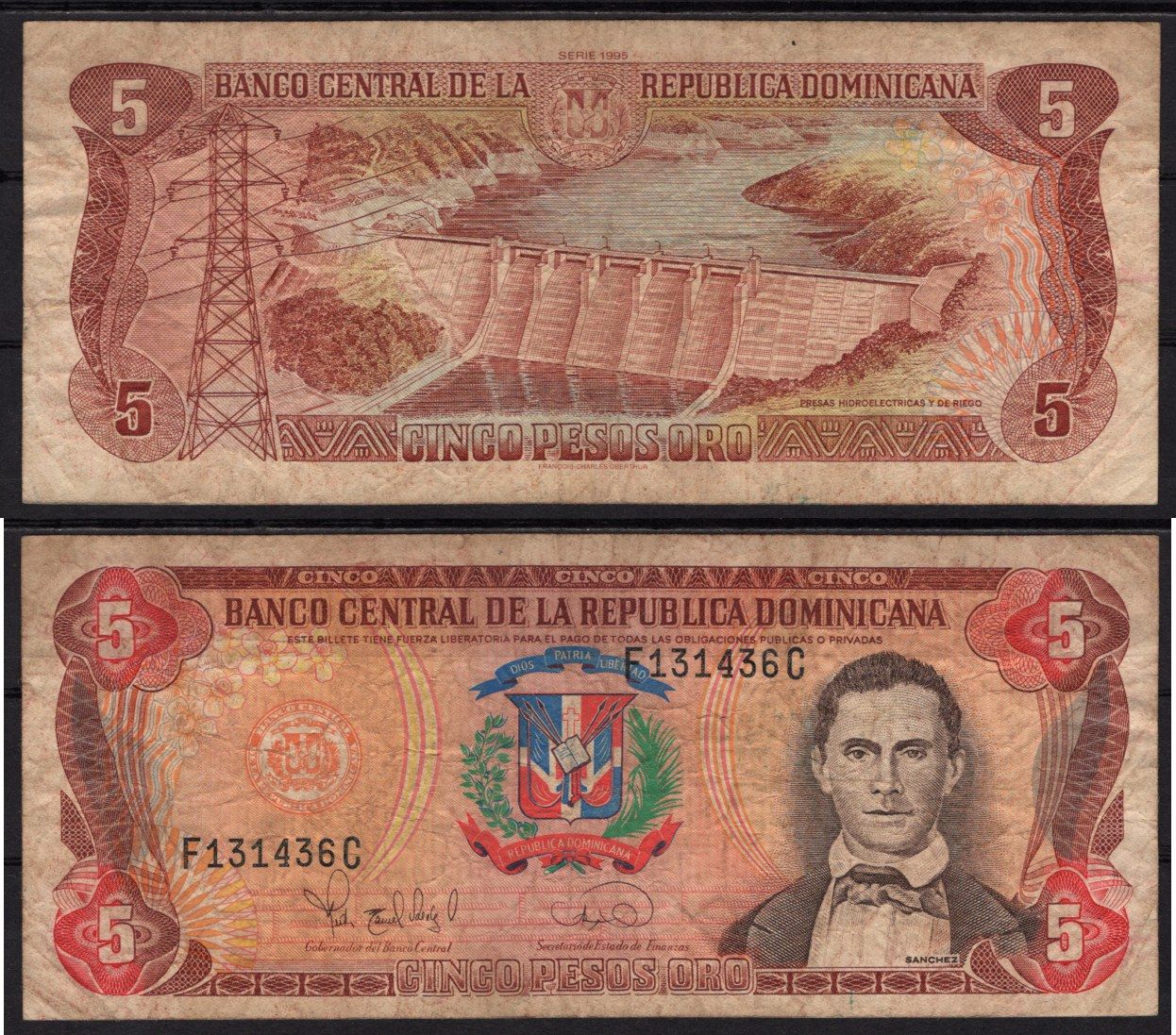 Доминиканская Республика (Доминикана) 5 песо 1995 Pick 147 a бумага 6278-33-3-2