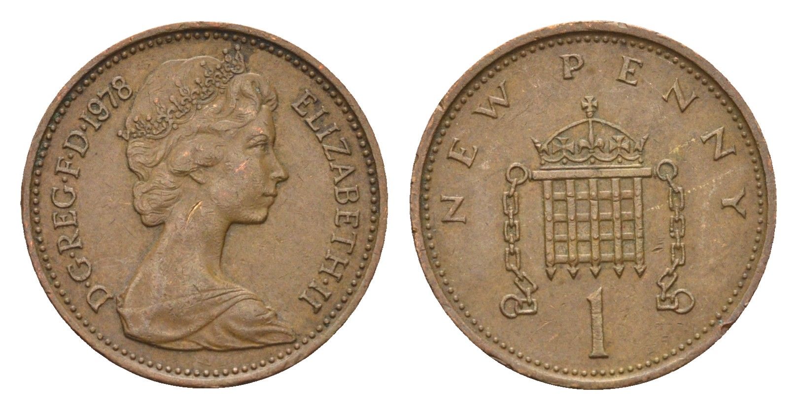 Великобритания 1 пенни 1978 Елизавета II (1952-2022) KM 915, Spink 4237 (B1) бронза 4697-947