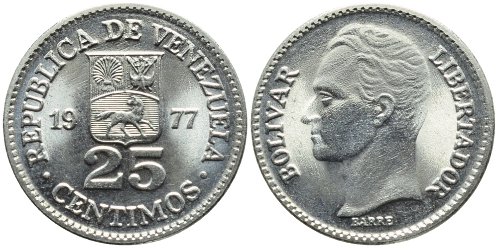 Венесуэла 25 сентимо 1977 Симон Боливар KM 50.2 никель 4392-956