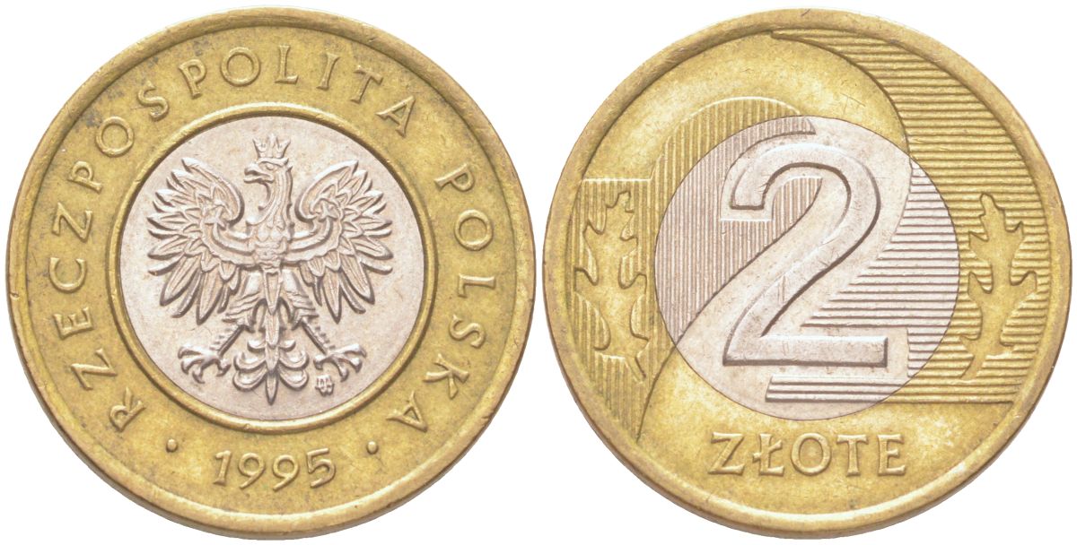 Польша 2 злотых 1995 MW KM 283 биметалл 4614-662
