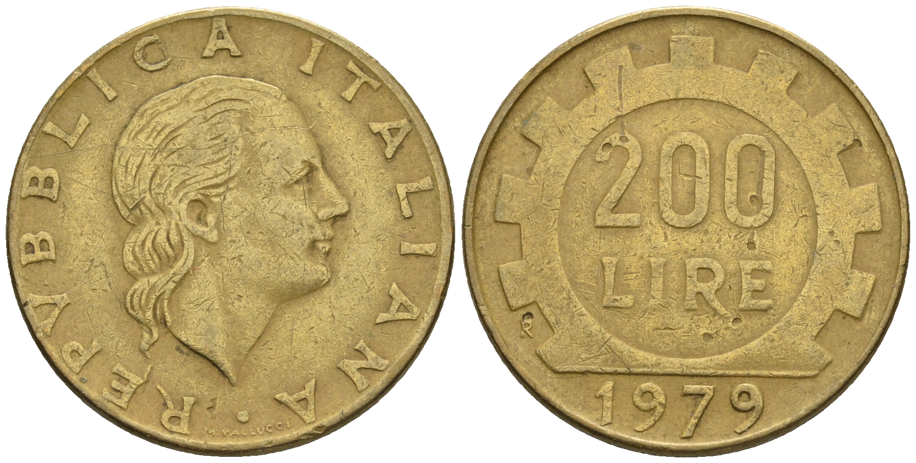 Италия 200 лир 1979 R, шестерня KM 105 алюминиевая бронза 85-512