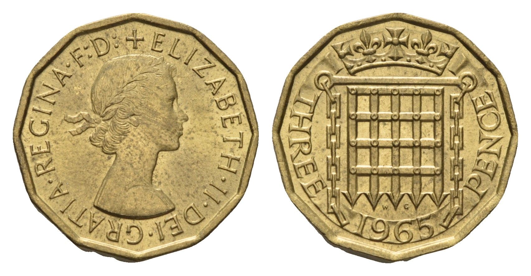 Великобритания 3 пенса 1965 Елизавета II (1952-2022) KM 900, Spink 4153 никель латунь aUNC 4121-711