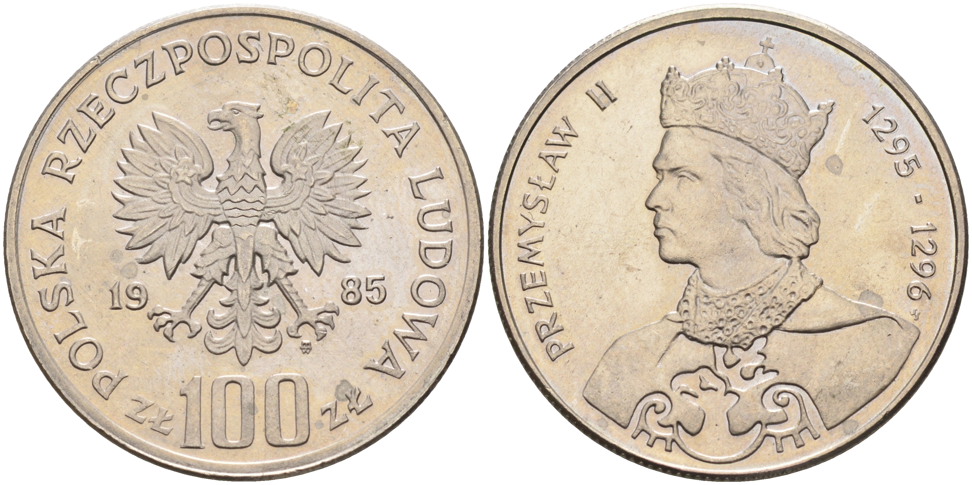 Польша 100 злотых 1985 MW, серия Польские короли, Пшемысл II (1295-1296) KM 155 медно-никель  UNC  4149-226