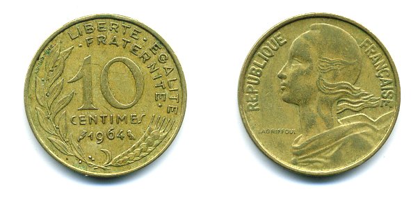ФРАНЦИЯ 10 САНТИМОВ 1964 ТИП MARIANNE КМ 929 медь алюминий никель 3999-643
