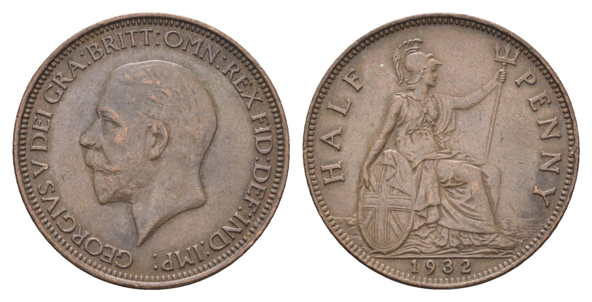 Великобритания 1/2 пенни 1932 Георг V (1910-1936) KM 837, Spink 4058 бронза 4660-553
