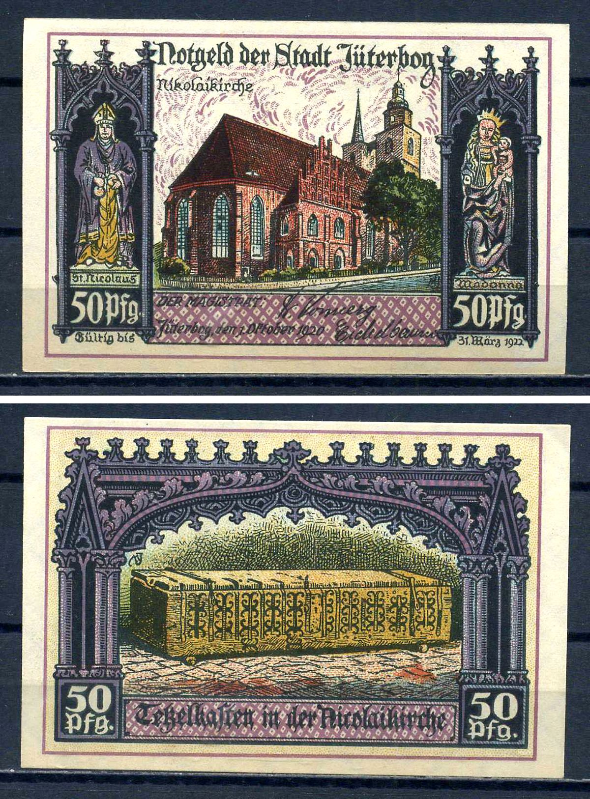 Ютербог (Бранденбург, Пруссия,) 50 пфеннигов 1922 DeNG 1/2 663.1 бумага aUNC 7556-22-1-2