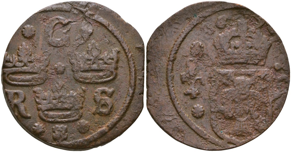Швеция 1/4 эре 16хх Кристина (1632-1654) медь 4168-114