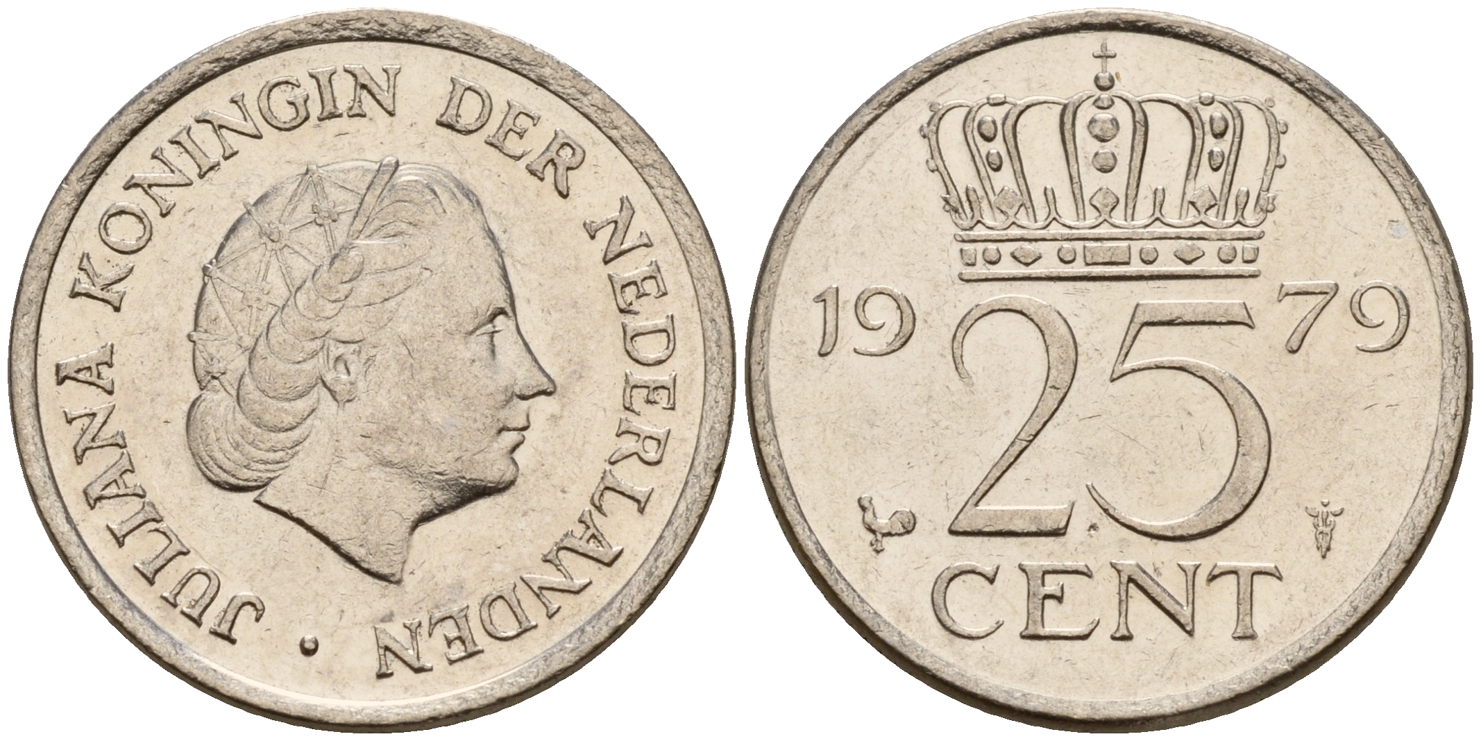 Нидерланды 25 центов 1979 Юлиана (1949-1980) KM 183 никель    4598-532