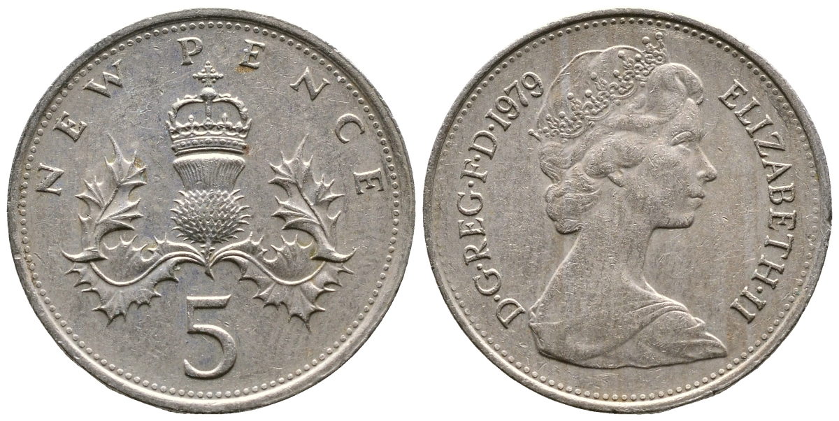 Великобритания 5 пенсов 1979 Елизавета II (1952-2022) KM 911, Spink 4233 (D1) медно-никель 89-1725