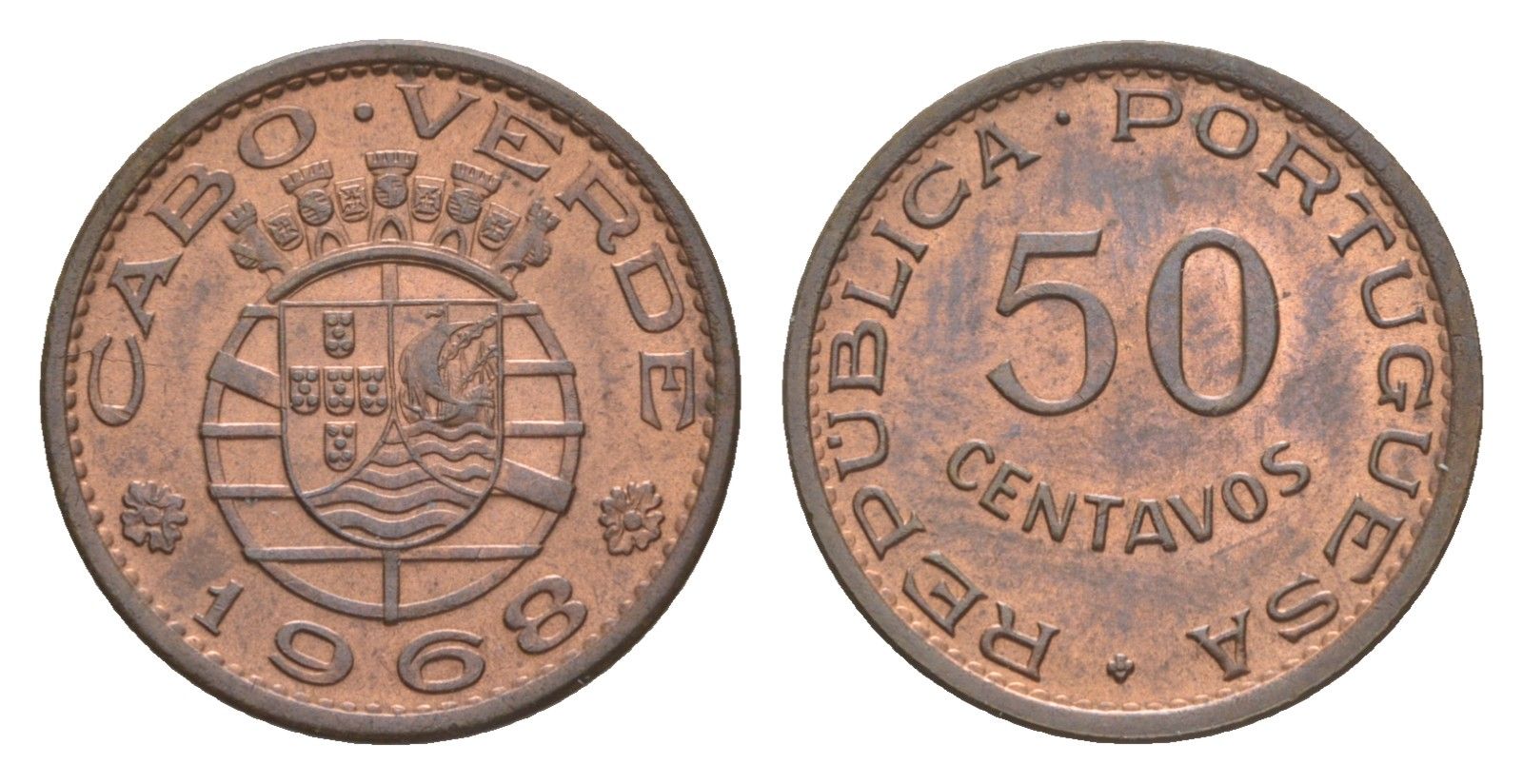 Кабо-Верде 50 сентаво 1968 KM 11 бронза UNC 4596-713