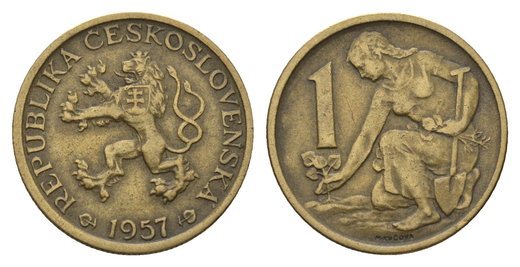 Чехословакия 1 крона 1957 KM 46 алюминиевая бронза 4678-622