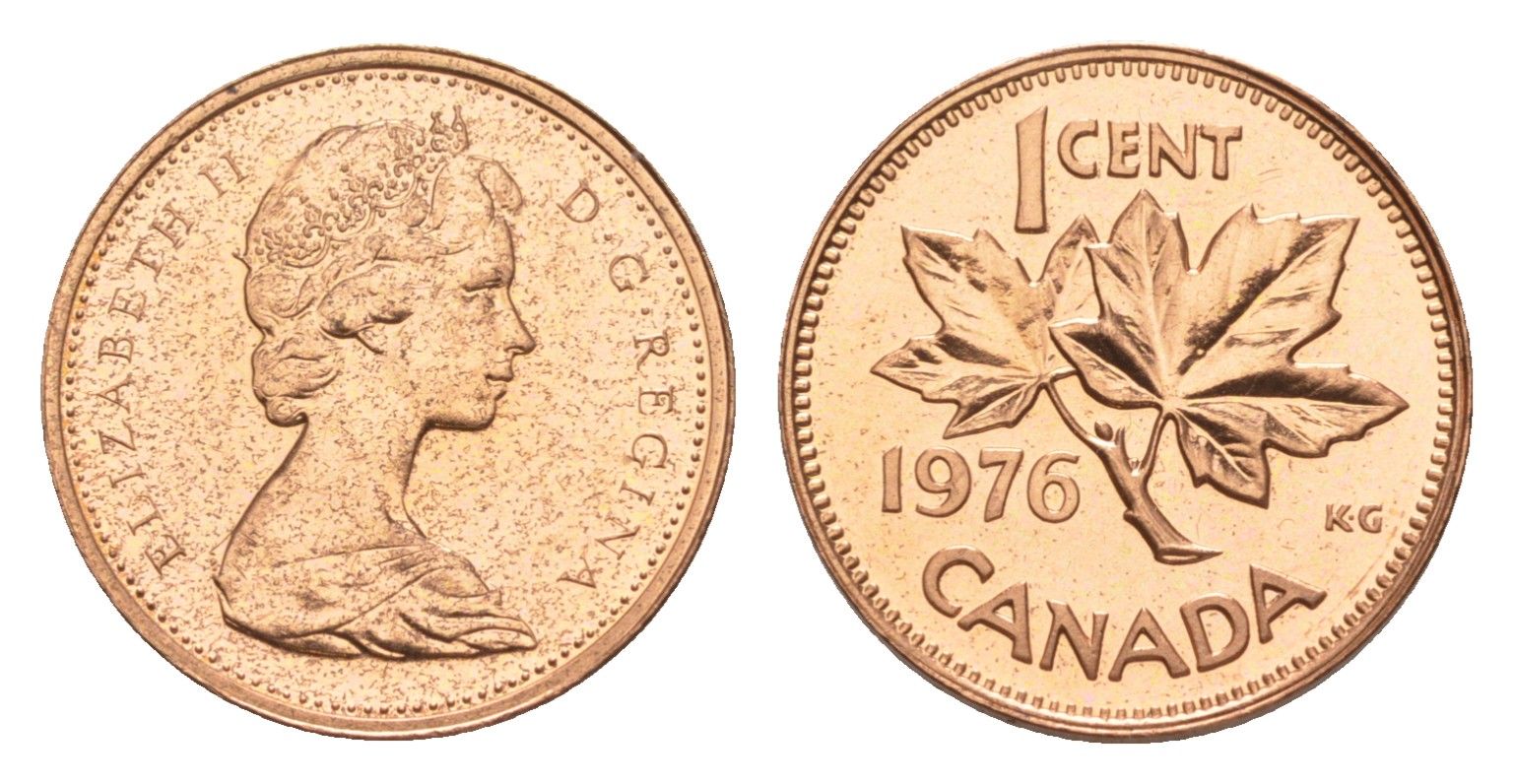 Канада 1 цент 1976 Елизавета II (1952-2022), кленовый лист KM 59.1 бронза PROOF-LIKE (BU) 4630-922