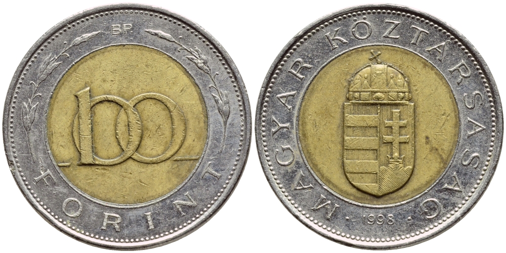 ВЕНГРИЯ 100 ФОРИНТОВ 1998 KM 721 биметалл 4382-1116