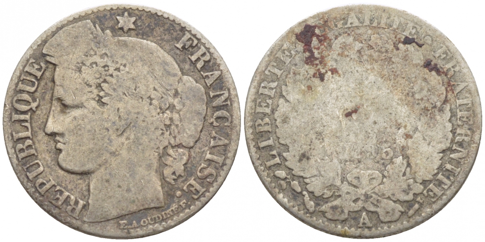 ФРАНЦИЯ 50 САНТИМОВ 1895 А, ТРЕТЬЯ РЕСПУБЛИКА (1871-1940) KM 834.1, LE FRANC 189.16 серебро 116-557