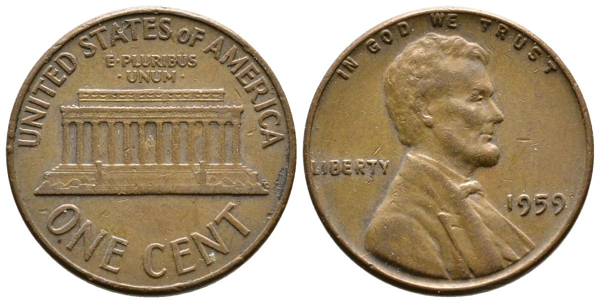 США 1 цент 1959 Авраам Линкольн KM 201 медь цинк 93-1216