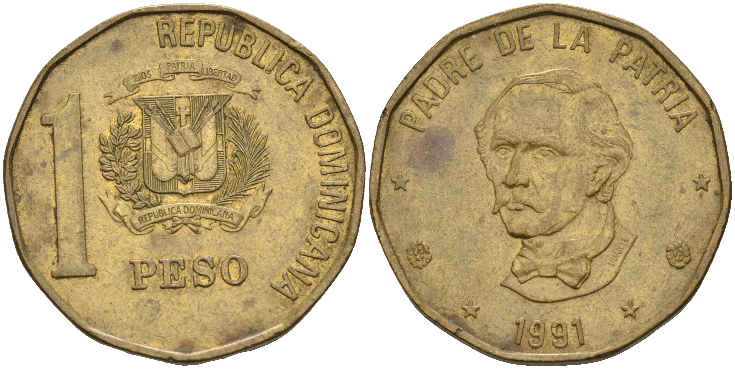 Доминиканская республика 1 песо 1991 Хуан Пабло Дуарте KM 80.1 медь цинк 4595-657