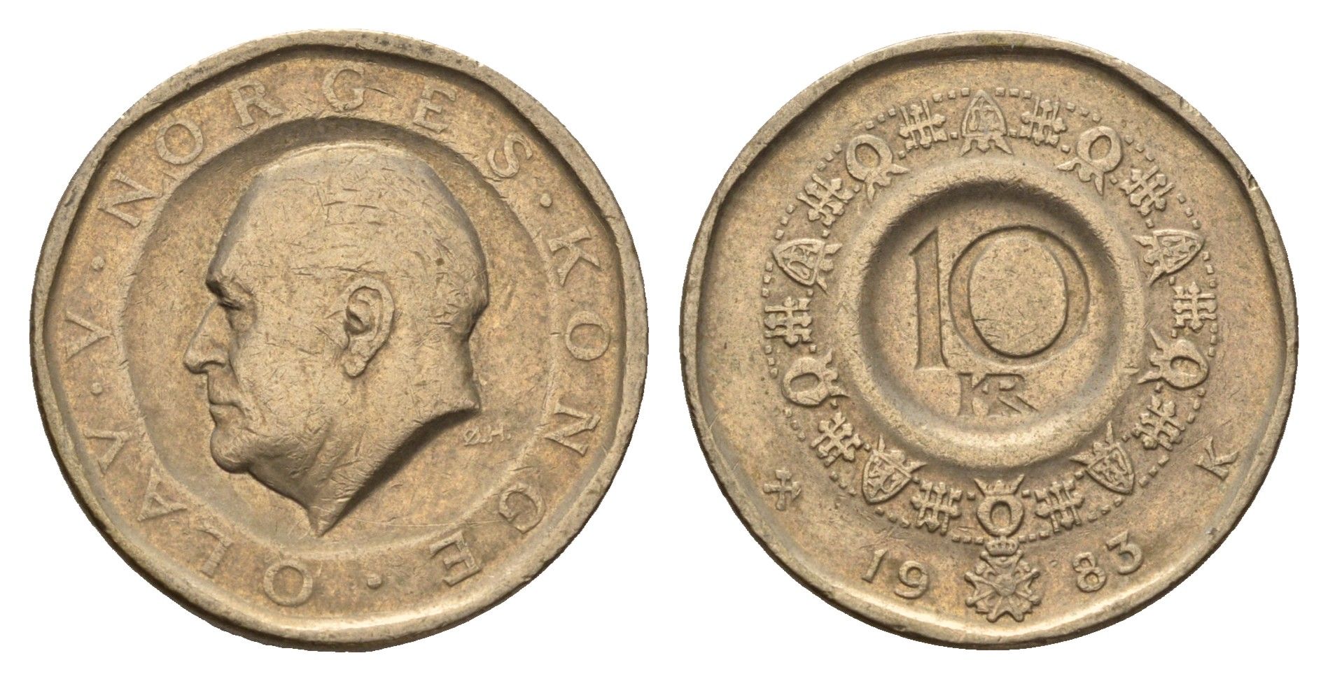 Норвегия 10 крон 1983 Улаф V (1957-1991) KM 427 никель латунь 190-1017