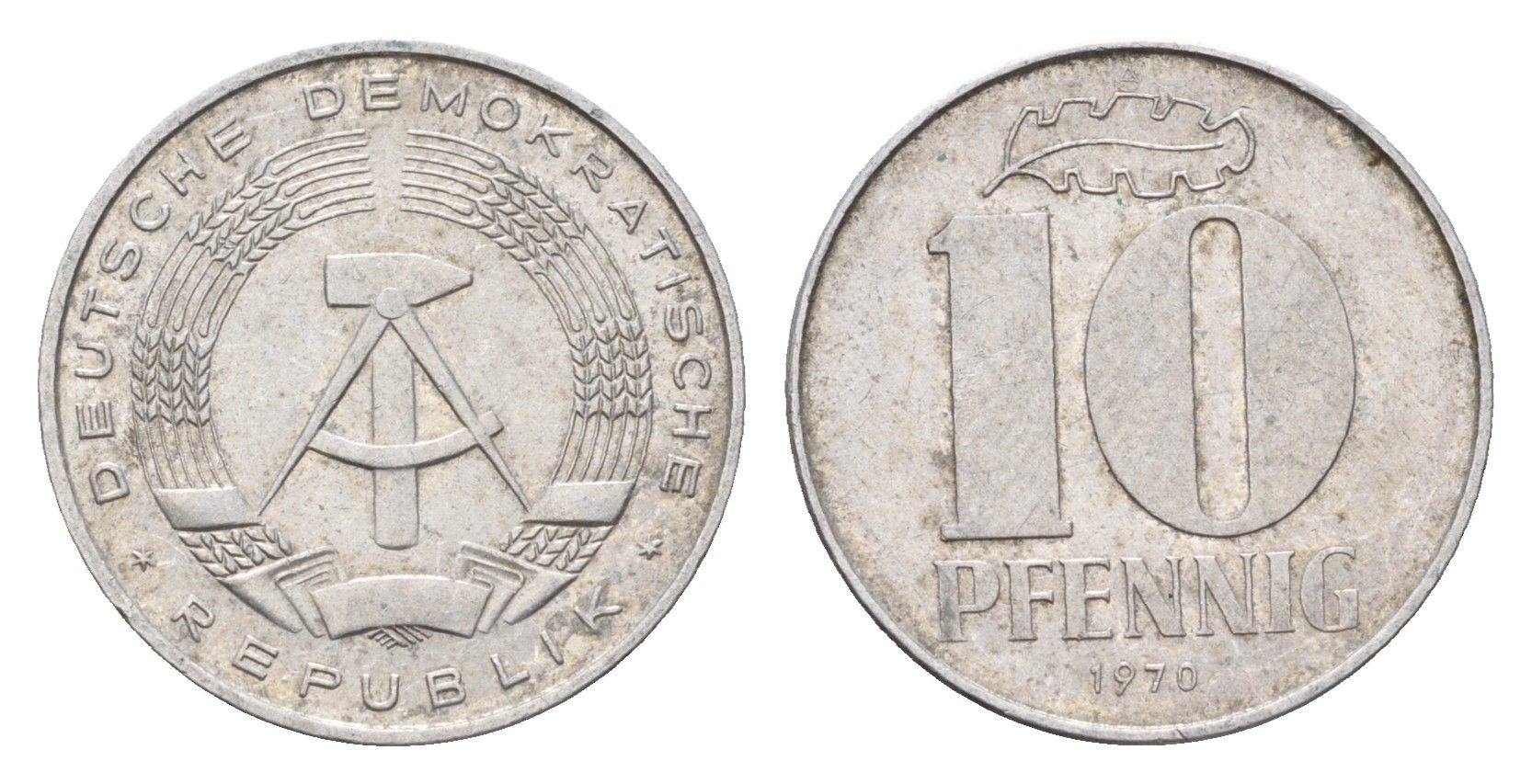 ГДР 10 пфеннигов 1970 A KM 10 алюминий 4685-1268