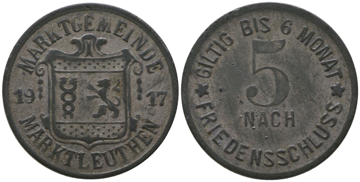Марктлютен (Бавария) 5 пфенингов 1917 Funck 322.4, Men18 20502.4 цинк 4136-525