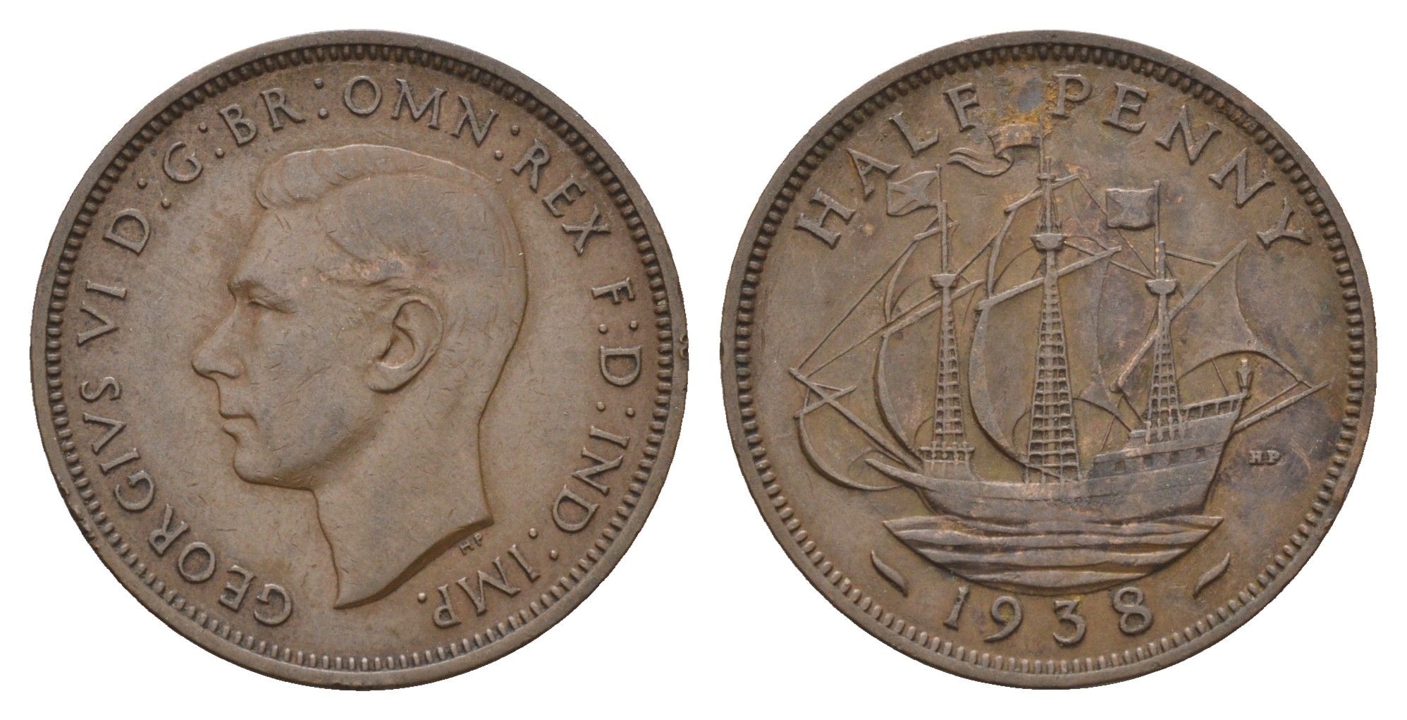 Великобритания 1/2 пенни 1938 Георг VI (1936-1952) KM 844, Spink 4115 бронза 4700-1213