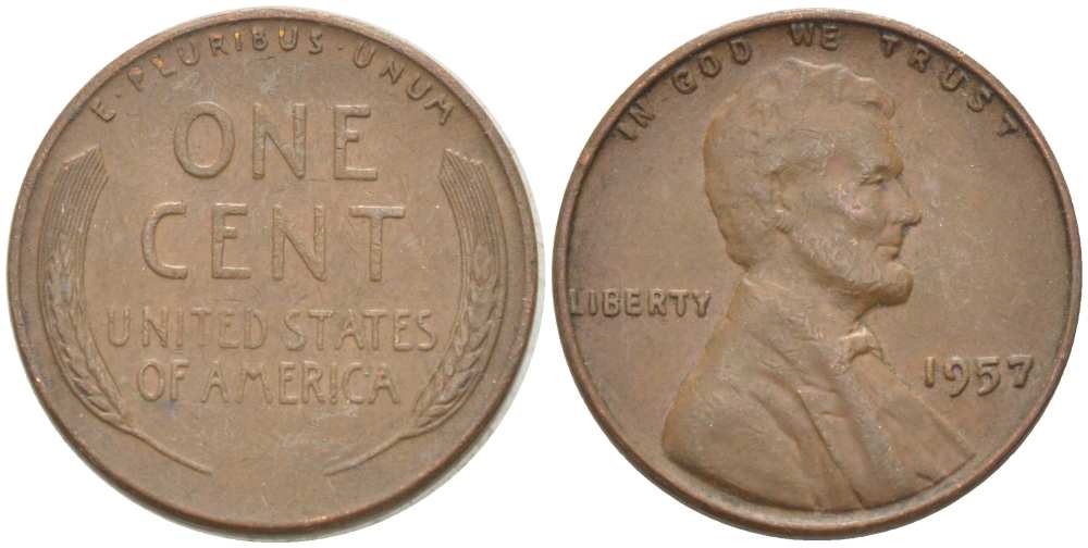 США 1 ЦЕНТ 1957 ЛИНКОЛЬН KM А132 медь цинк 218-1033