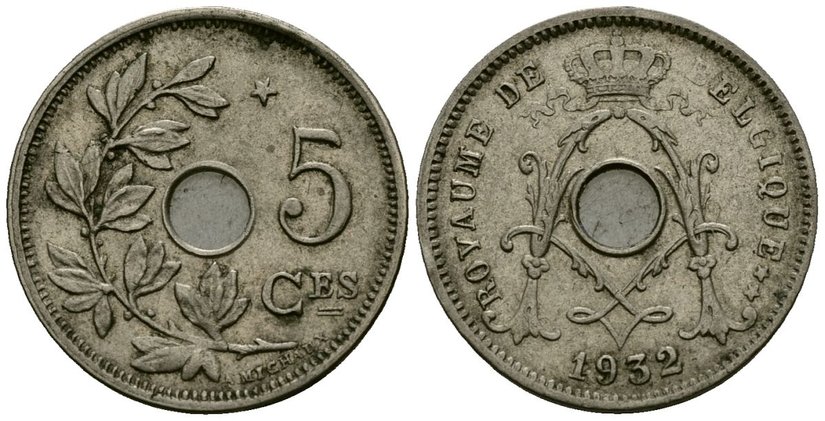 Бельгия 5 сантимов 1932 Belgique KM 66 медно-никель 4173-617