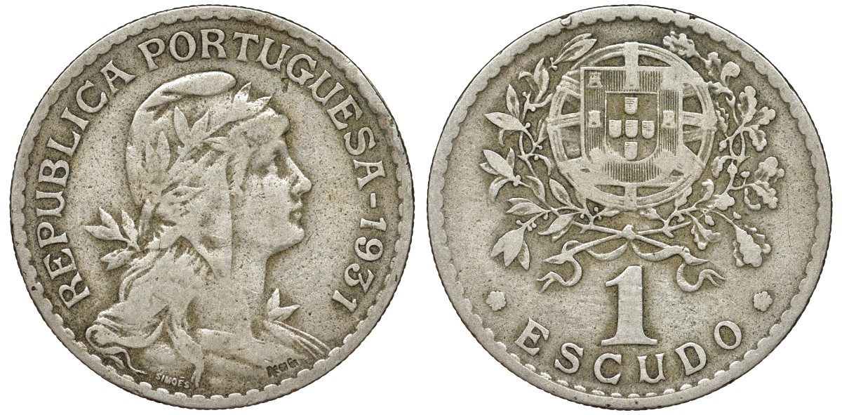 Португалия 1 эскудо 1931 KM 578 медно-никель 51-3725