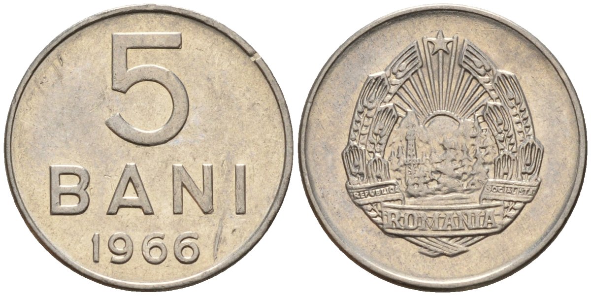 Румыния 5 бани 1966 год тип KM 92 сталь плакированная никелем 4174-918