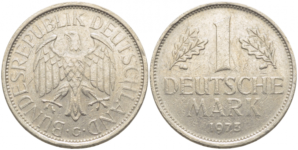 ФРГ 1 МАРКА 1973 G KM 110, J. 385 медно-никель 3856-126