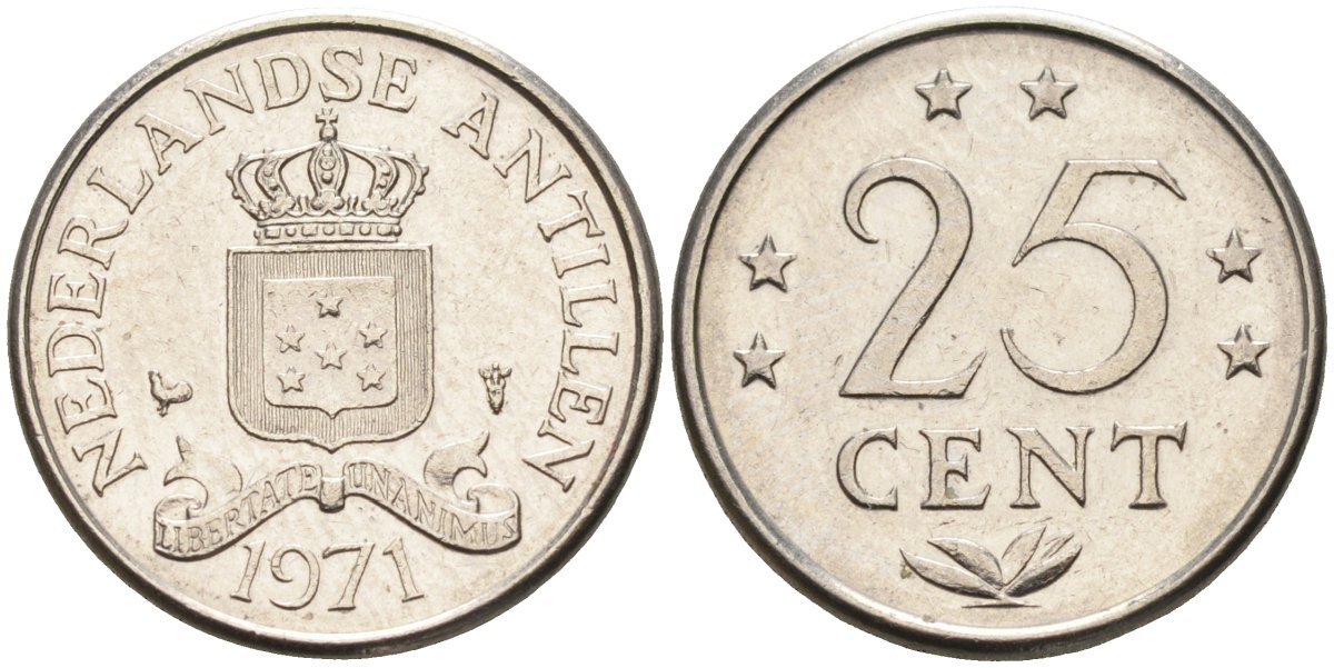 Нидерландские Антилы 25 центов 1971 Юлиана (1948-1980) KM 11 никель 4585-1068