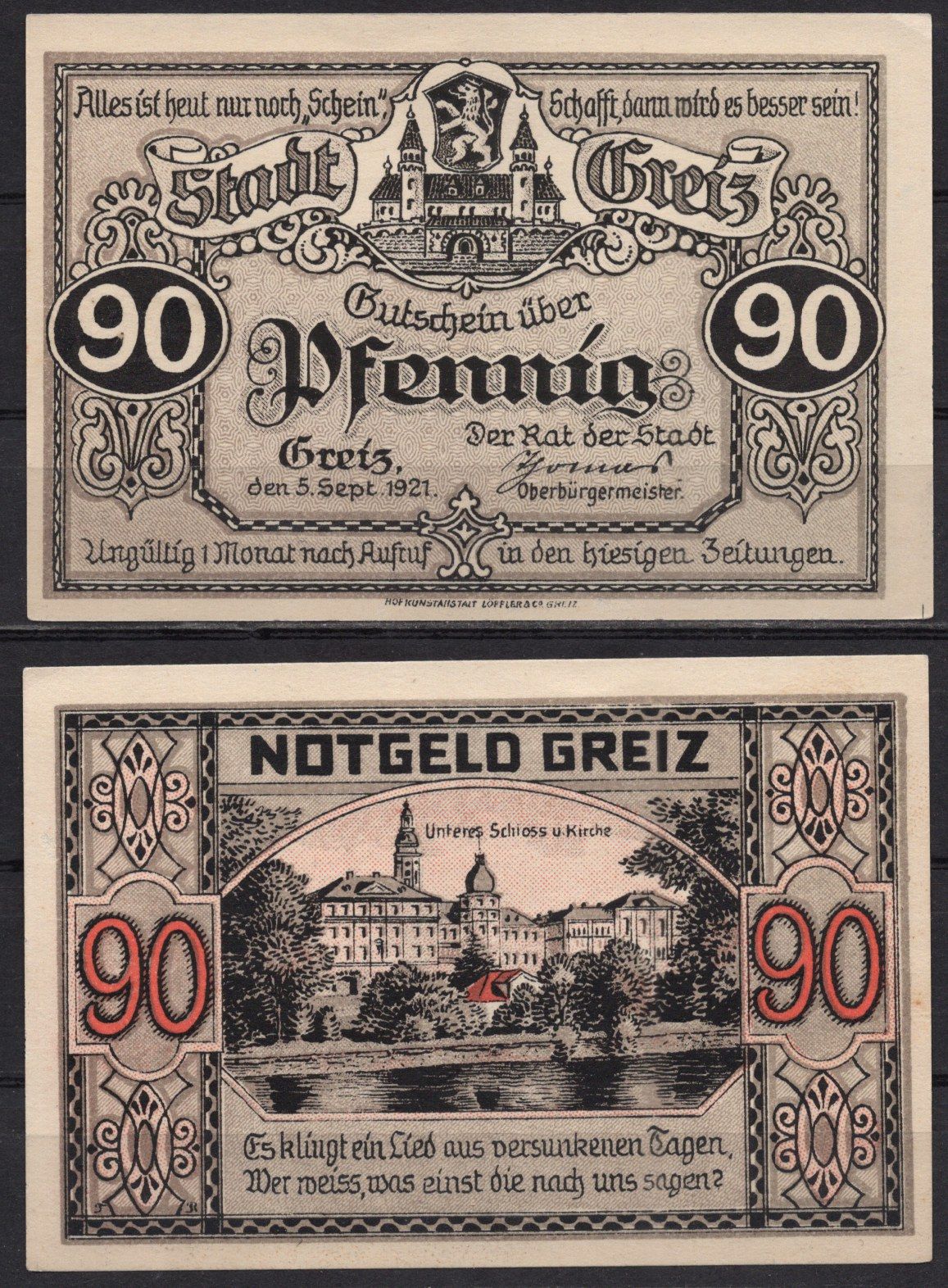 Германия, Грайц 90 пфеннигов 1921 DeNG 2 471.1a-4/4 бумага 7555-45-3-1