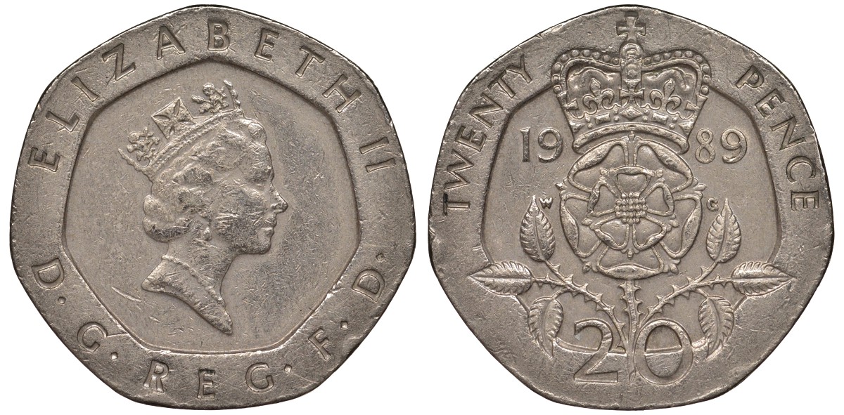 Великобритания 20 пенсов 1989 Елизавета II (1952-2022) KM 939, Spink 4361 (G2) медно-никель 4122-1117