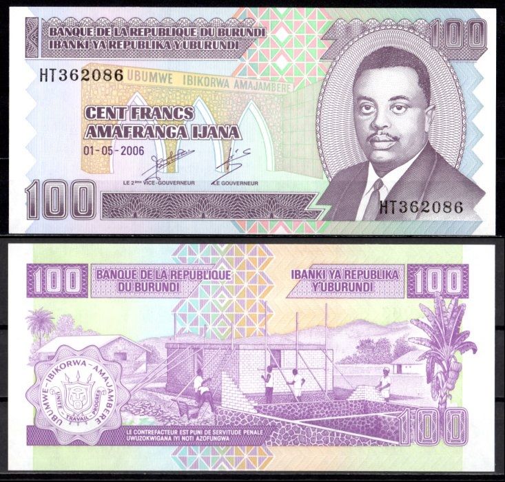 Бурунди 100 франков 2006 Pick 37 e бумага UNC (пресс) 7217-6-2-1