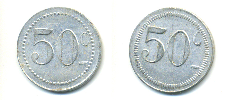 ФРАНЦИЯ 50 САНТИМОВ НАЧАЛО XX ВЕКА d 24 мм, вес около 1,0 гр., платежный жетон., платежный жетон алюминий 89-1027