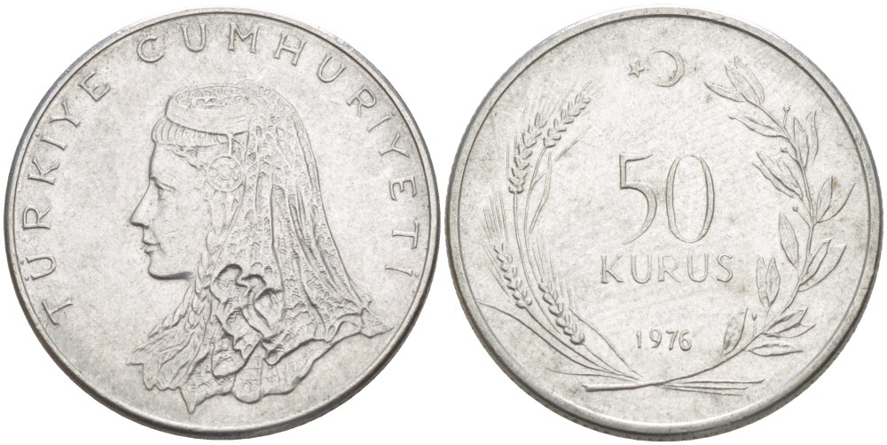 Турция 50 курушей 1976 Анатолийская невеста KM 899 нержавеющая сталь 4388-914