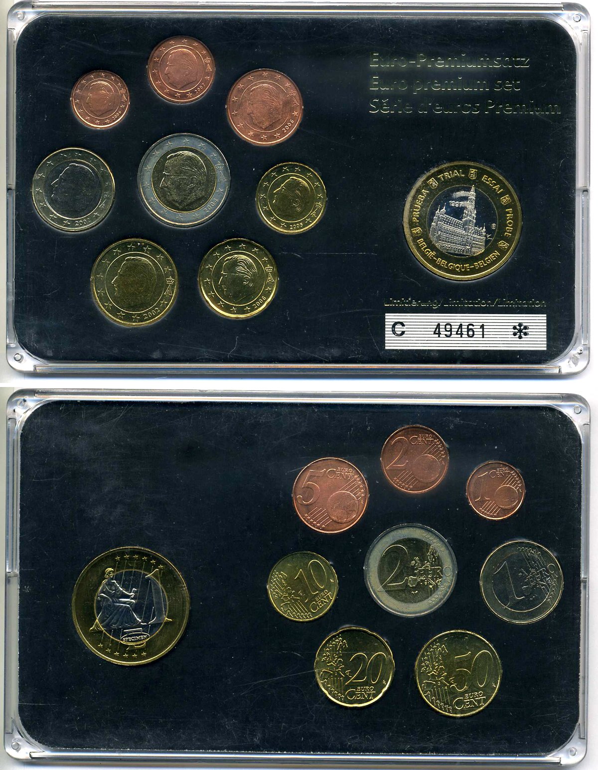 Бельгия евронабор из 8 монет + 1 европробник 2002-2007 в пластике 4-4-1-5