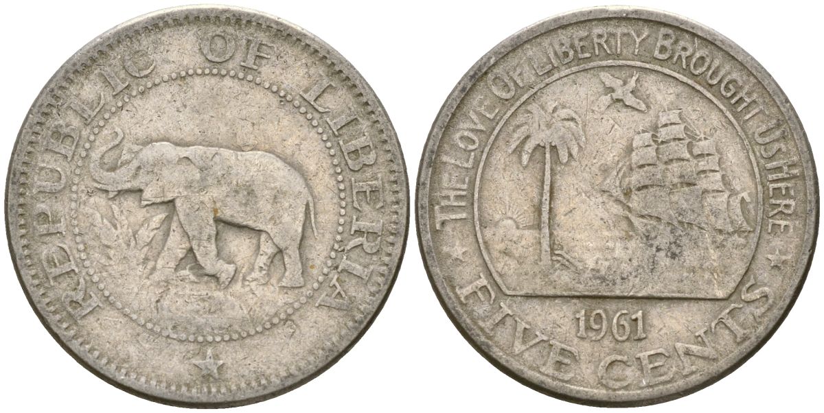 Либерия 5 центов 1961 KM 14 медно-никель 4132-426
