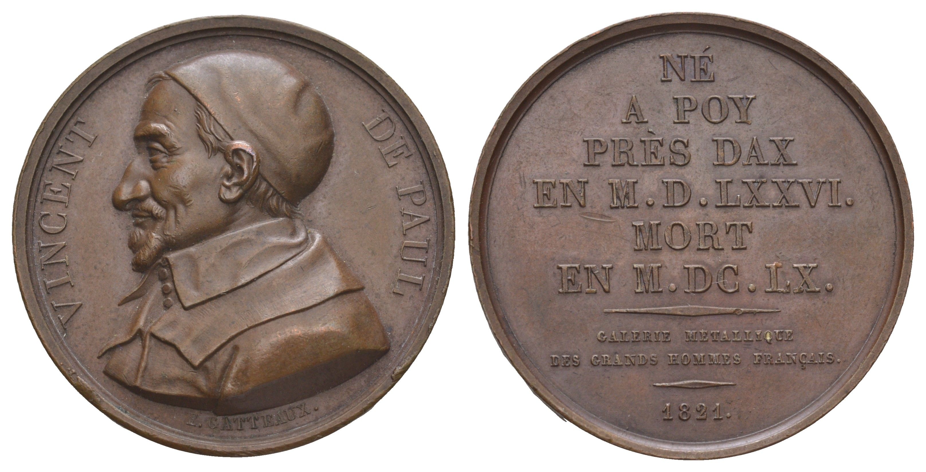 Франция медаль галерея выдающихся французов -Викентий де Поль 1821 диаметр 41 мм, вес 40,5 гр бронза UNC 1516-1431